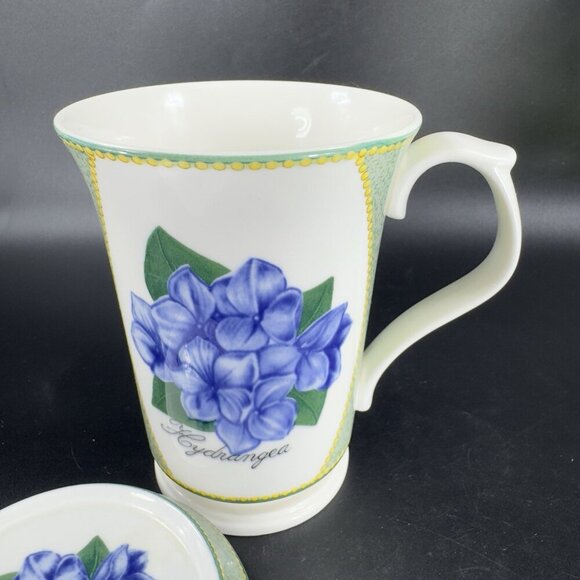 Saint James Hankook Super Strong Porcelain Mug Cup W Lid Coaster Hydrangea Mug - Picture 10 of 14